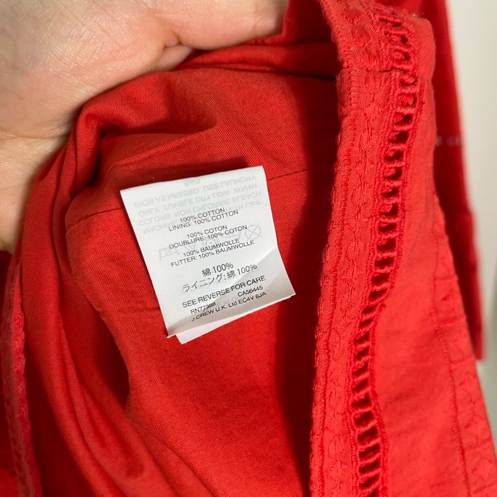 J.Crew Women's Orange Red Chic Eyelet Shift Dress Flutter Ruffle Sleeves Sz 12 - Picture 8 of 10